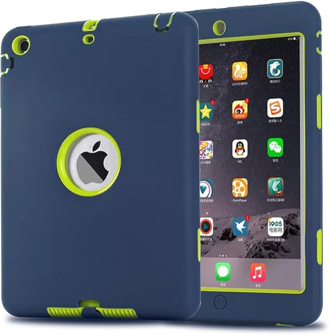 MAKEIT CASE for iPad mini Case for iPad mini 2 3 Case 3in1 Hybrid Shockproof Case for iPad mini 1/2/ 3 (Dark Blue/Fluorescent Green)