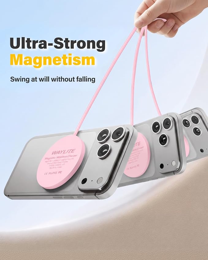 6FT Magnetic Wireless Charger Charging Pad - 15W Fast Mag-Safe Phone Charger for Apple iPhone 17 16 15 14 13 12 Series &amp AirPods 4 3 2 Pro Phone Charging Pad with Plug for Desk &amp Travel 1Pac