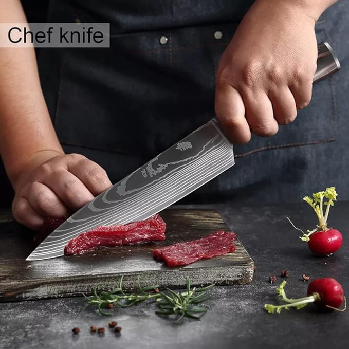 The Epicurean Cook Majesty 8pc Damascus-Pattern Chef Knife Set, Pakkawood