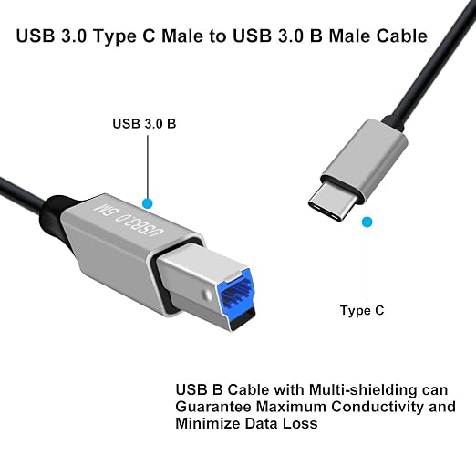Coiled USB A to B Printer Cable Coiled USB 3.0 Printer Cable Super Speed 5Gbps for Scanner External Hard Drives Multifunction Printers (Type A 1 m)