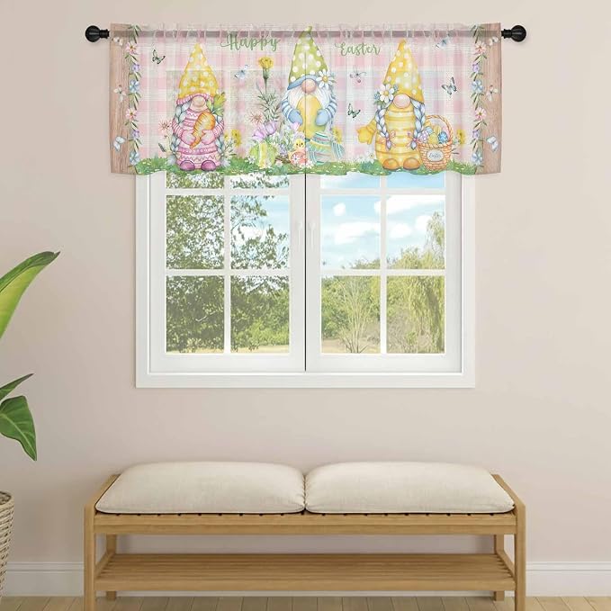 Happy Easter Sheer Valances for Windows 54"x18", Light Filtering Kitchen