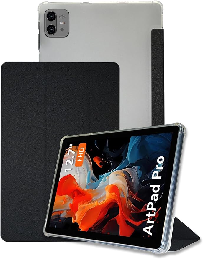 Stand Case for TECLAST Artpad Pro Tablet 12.7 Inch (Black) | Scratch-Resistant PU Front Cover and Shock-Proof TPU Back Shell Auto Sleep/Wake