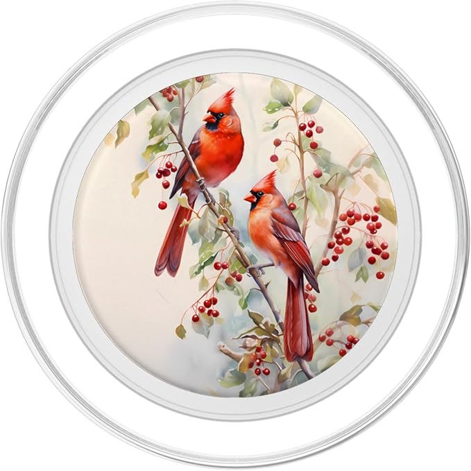 Red Cardinals on Holly Branches in Winter Red Cardinal PopSockets PopGrip for MagSafe