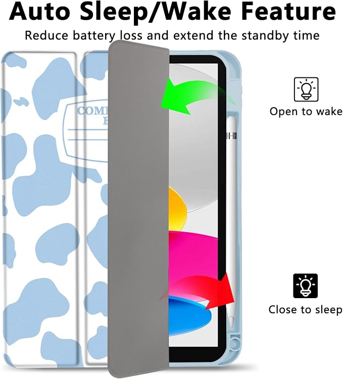 Hybrid Slim Case for iPad 11th (A16) 11-inch 2025 / iPad 10th Generation 10.9-inch 2022 - Shockproof Cover with Clear Transparent Back Shell [Pencil Holder Auto Sleep/Wake] Blue Cow