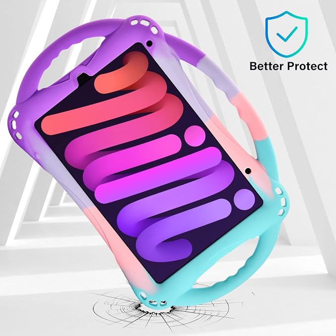 TopEsct Kids Case for iPad mini 7 (A17 Pro) 2024 /iPad Mini6 2021 Shockproof Silicone Cover with Handle Stand for 8.3 iPad mini 6th/7th GenBlue