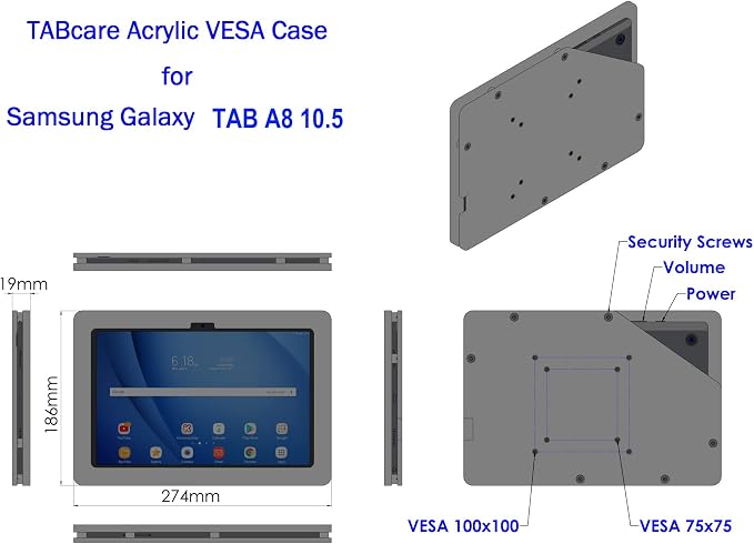 Anti-Theft Acrylic Case with EZ Foldable Aluminum Desktop Stand for Samsung Galaxy TAB Tablets (Black TAB A8 10.5)