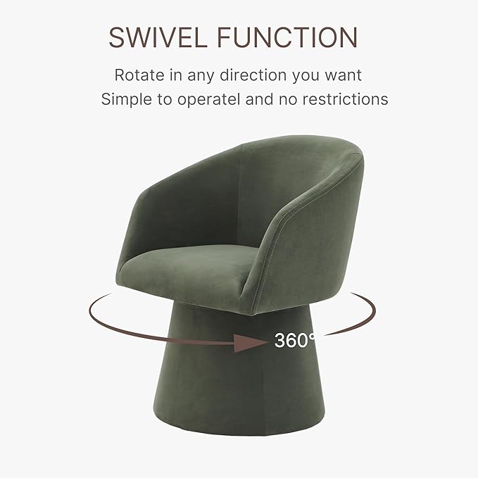 Swivel Dining Chairs Set of 4, Upholstered Mid Century Modern Deskchair with Barrel Back, Linen Fabric Kitchen Chairs for Dining Room, Bedroom, Dressing Room, Green
