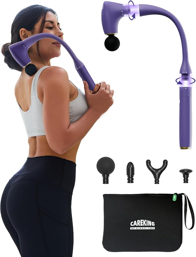 CAREKING 2-in-1 Detachable Muscle Massage Gun Deep Tissue with 20'' Extension Handle, Back and Neck Massager for Pain Relief, Handheld Massager for Shoulder Lower Back Leg Waist, Purple