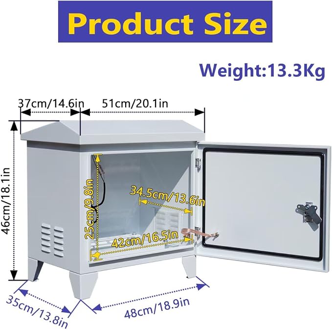 Pond Aerator Weatherproof Outdoor Cabinet, Air Pump 20”W×14.6”D×18”H