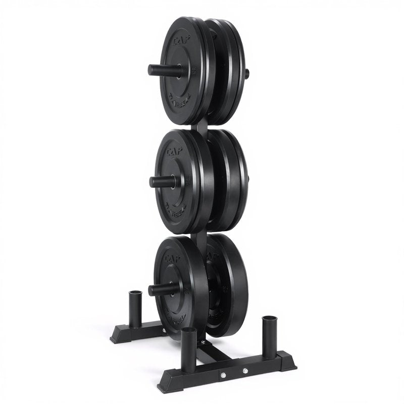 CAP 260 lb Elite Olympic Bumper Plate Set with Storage Rack, 2-Inch Olympic Plates, Medium Bounce Rubber Weight Plates with Stainless Steel Hub, 6 Weight Posts & 4 Barbell Holders for Weightlifting, Strength Training & Home Gym Workouts