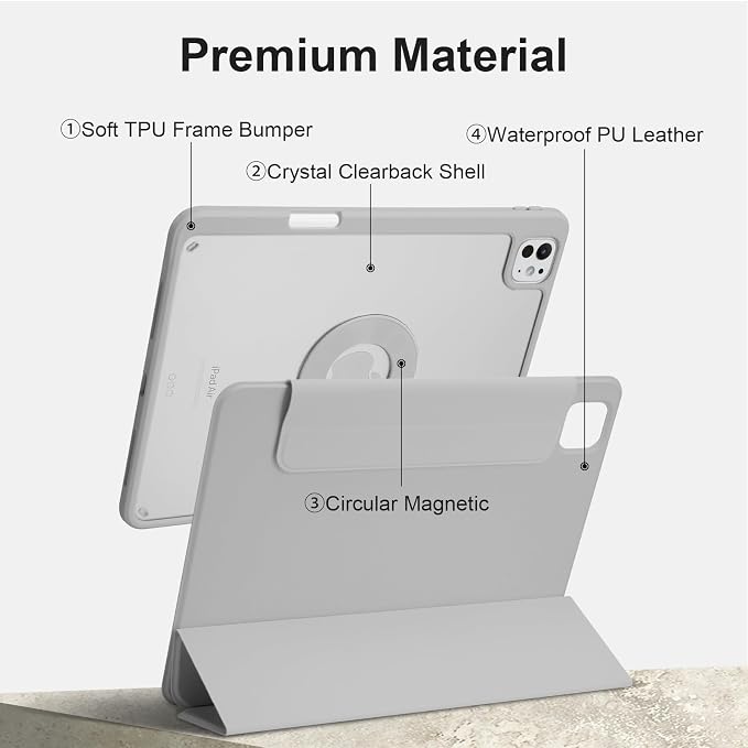 Case for iPad Pro 11 inch M5/M4 (2025/2024 6th/5th Generation) Removable and Detachable Magnetic Cover with Pencil Holder Vertical Adjustable Stand Tri-Fold Multi-Angle Black