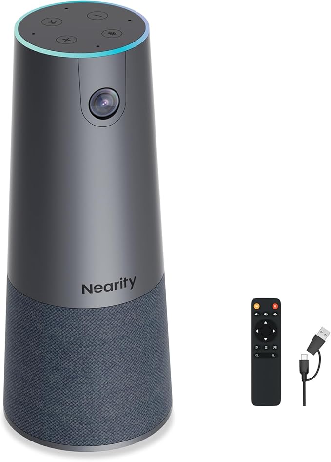 NEARITY C45 2K Video Conference Webcam with Microphone and Speaker, All-in-One Camera with 4 Noise Cancelling Microphone, 5X Zoom FHD Webcam AI Auto-Framing Plug-and-Play for Zoom/Teams/Google Meet