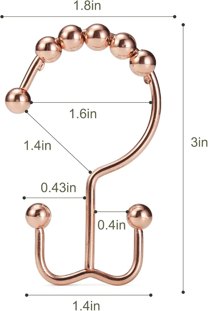 Shower Curtain Hooks, Goowin Shower Curtain Rings, Stainless Steel Shower Curtain Hooks Rust Proof Free Sliding Double Shower Hooks for Curtain, Shower Curtains & Liners (Rose Gold)