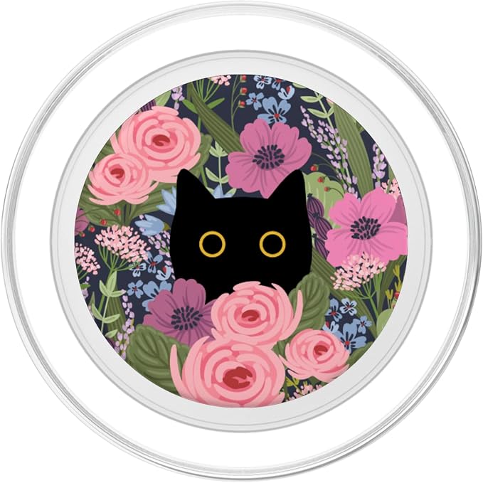 Black Cat Hiding in Garden Flowers Cute Floral Pattern PopSockets Adhesive PopGrip