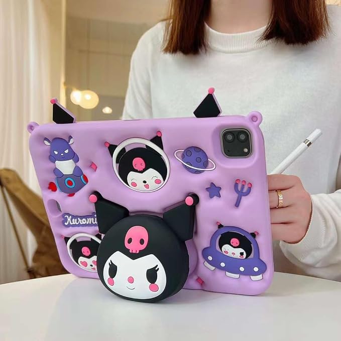 Cartoon Case for iPad mini 1/2/3/4/5 7.9，MONEHOYSY Cute Soft Silicone Kickstand [Drop ProofShock ProofAnti Slip] Back Stand Cover Case for Kids Children Teens Girls Boys (Kitty-1)