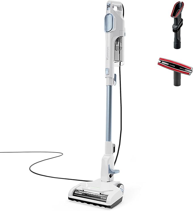 Kenmore CS2015 200 Series Corded Stick Vacuum, Detachable Hand Vac with 2-Motor Powerful Suction, Hair Eliminator Nozzle, LED Headlight & Swivel Steering for Carpets, Bare Floors and Couches