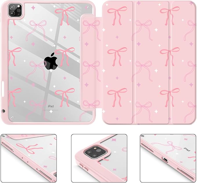 Tuiklol for iPad Pro 11 Inch 4th / 3rd / 2nd / 1st Gen (2022 2021 2020 2018) Case -Built-in Pencil Holder Shockproof Cover Clear Transparent Back Shell with Auto Wake/Sleep Black Flower