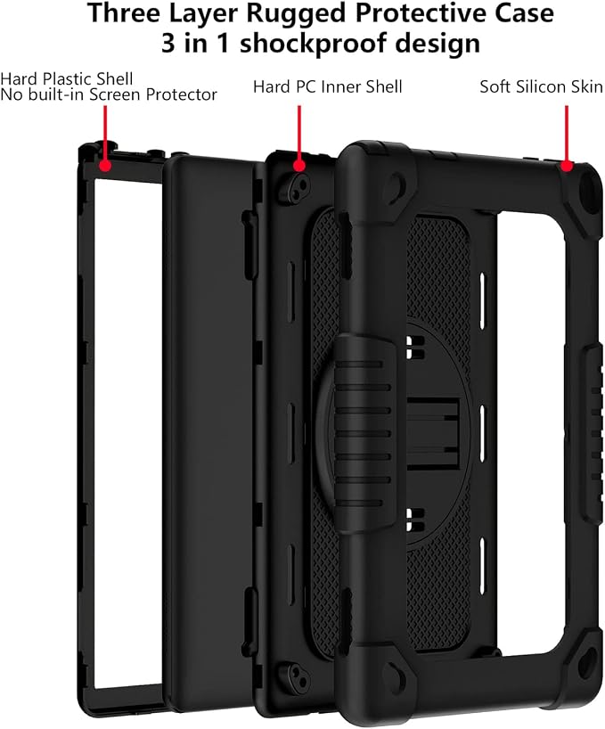 Mignova for Walmart Onn 10.1 2022 Model Gen 3 10.1 / for Walmart Onn 10.1 3rd Gen 100071485 Case Shockproof Kids Friendly Armor Case 360 Kickstand Shoulder Hand Strap Protective Shell (Black+Black)