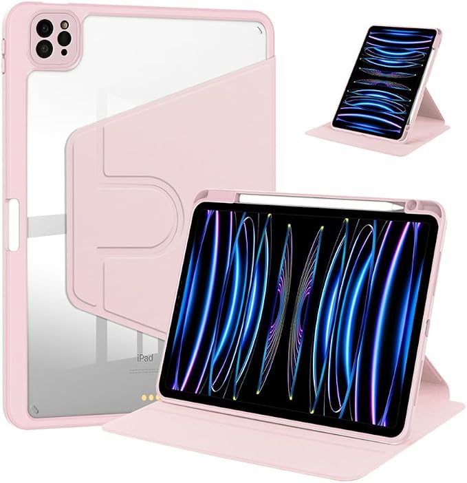 iPad Pro 11 Case 4th/3rd/2nd/1st Gen Balck | 360° Rotating Pencil Holder Compatible with 2022/2021/2020/2018 Clear Acrylic Back Auto Sleep/Wake