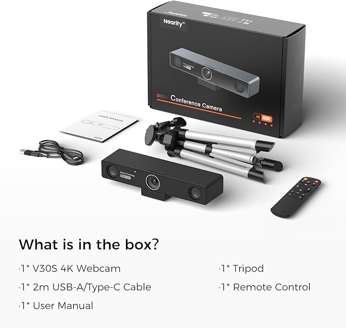 NEARITY V30S 4K Video Conference Camera with Microphone, 120° FOV/3X Digital Zoom, All in One Conference Room Webcam, Dual Mics, Video Conferencing System for Business Meetings/Smartboard