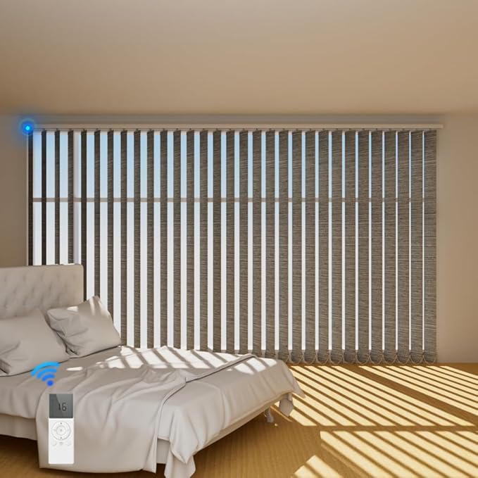 Blindify Motorized Vertical Blinds, Blackout Sliding Door Shades Vertical Shades Remote Control Customize, Grey
