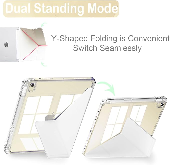 Feams Case for iPad Air 11-inch M4 2026 / M3 2025 / M2 2024 iPad Air 5th/4th Generation 2022/2020 10.9 Inch Y-Fold Standing Case Clear Back with Portrait Stand &amp Pencil Holder Beige Checkered