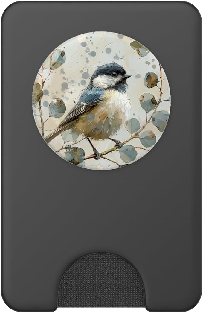 Van Gogh Style Eucalyptus Black Capped Chickadee Bird PopSockets Adhesive PopGrip