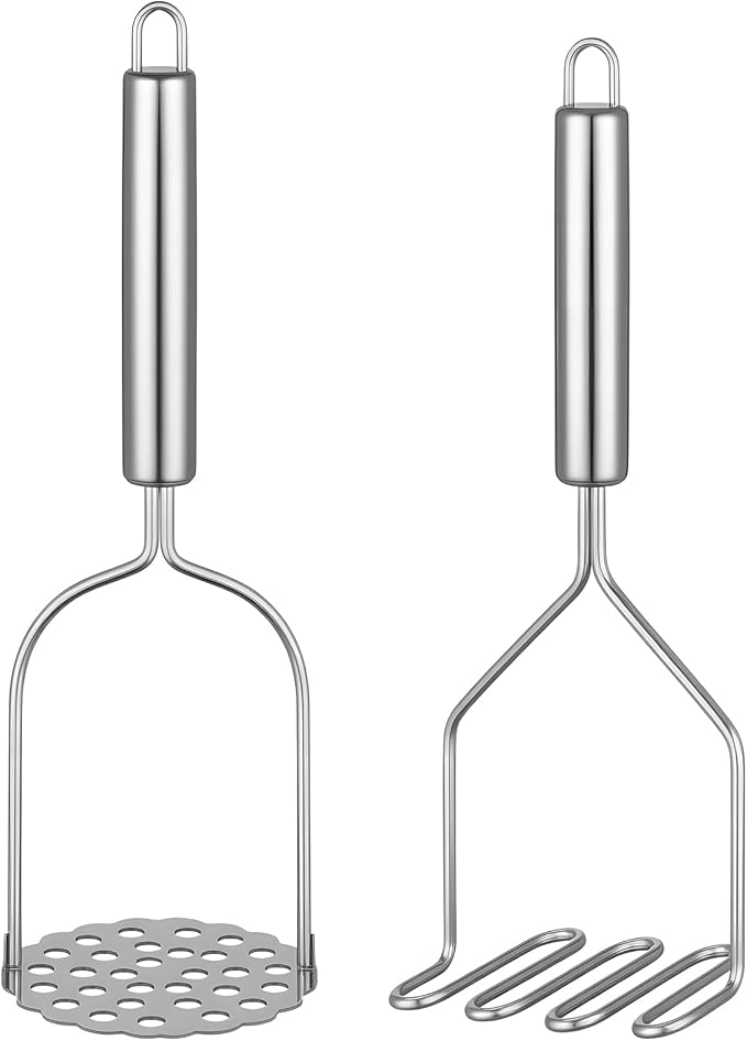 Maclia 2PCS Stainless Steel Mashed Potato Masher for Vegetable, Ground Beef