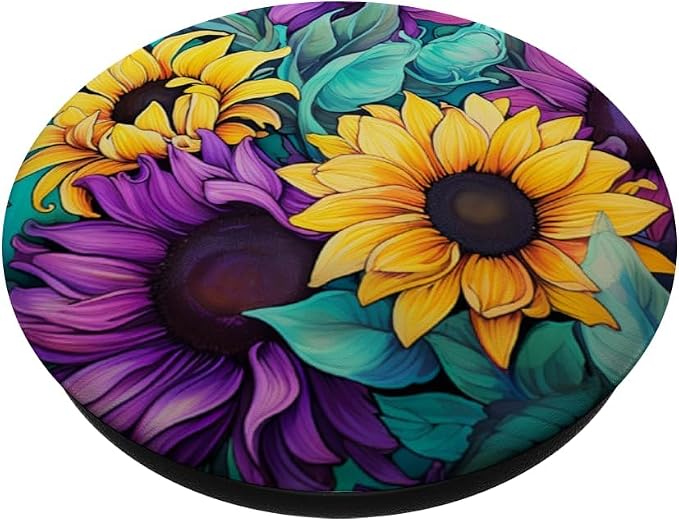 Teal Purple Sunflower Pastel Floral PopSockets Adhesive PopGrip