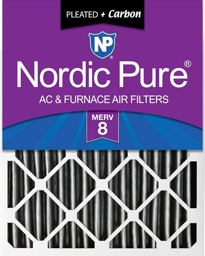 Nordic Pure 20x20x4 Pleated Plus Carbon Air Filters MERV 8 1 Pack