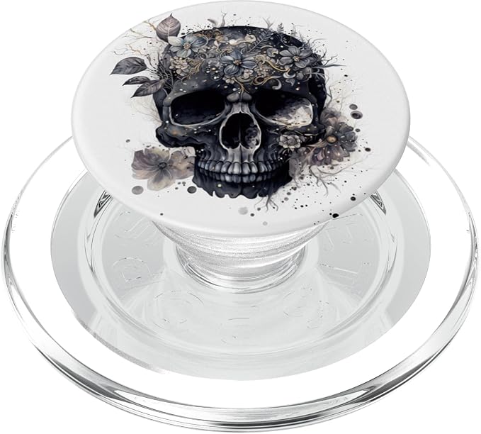 Floral Skull Graphic for Women Birthday Unique Black Skull PopSockets Adhesive PopGrip