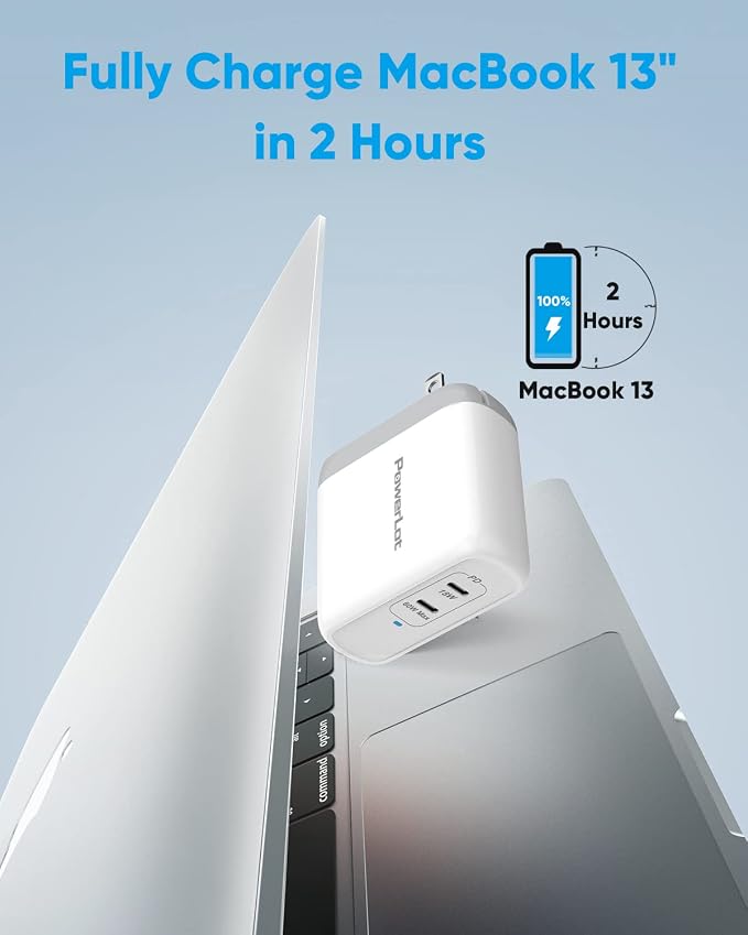USB C Wall Charger PowerLot 68W 2-Port GaN PD 3.0 USB C Charger Block 60W USB C Power Adapter for MacBook Pro Fast Wall Charger for iPhone 15 pro maxiPhone14/13/12 Pro Max iPad ProiWatchiPods