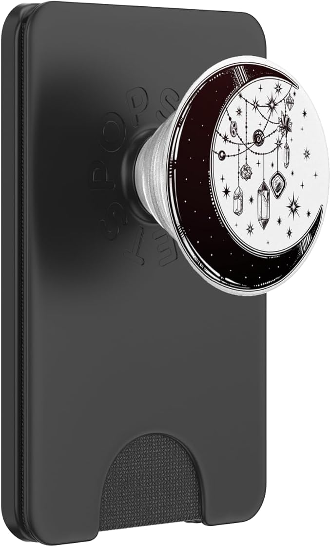 Crescent Moon with Stars with Witch Crystals - Black &amp White PopSockets PopGrip: Swappable Grip for Phones &amp Tablets