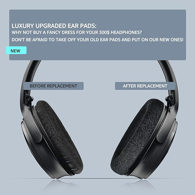 Fabric Comfort - Wzsipod Ear Pads for Bose QuietComfort 35/ QC35ii Headphones, Compatible with QC45 QC25 QC2 QC15 & More Series, Replacement Exclusive Styles, S2