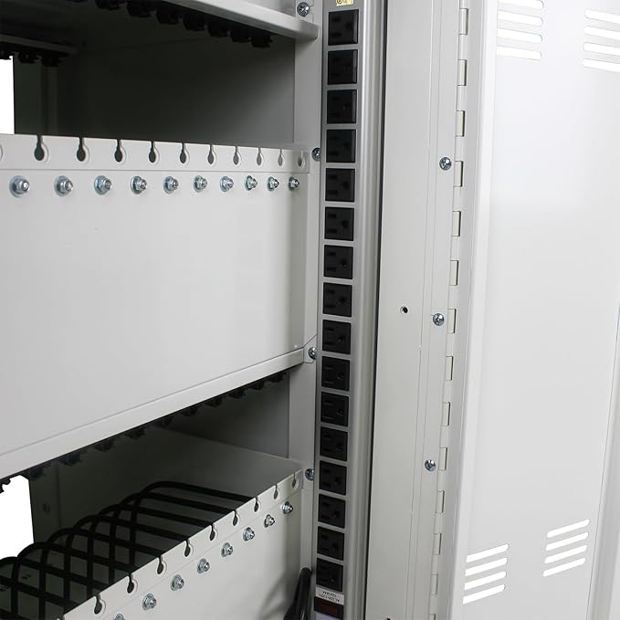 32-Bay Mobile Charging Cart with Keyed Lock, Steel Laptop & Tablet Charging Cabinet with Cable Management, Rolling Power Station for Classroom, Office, School, Library