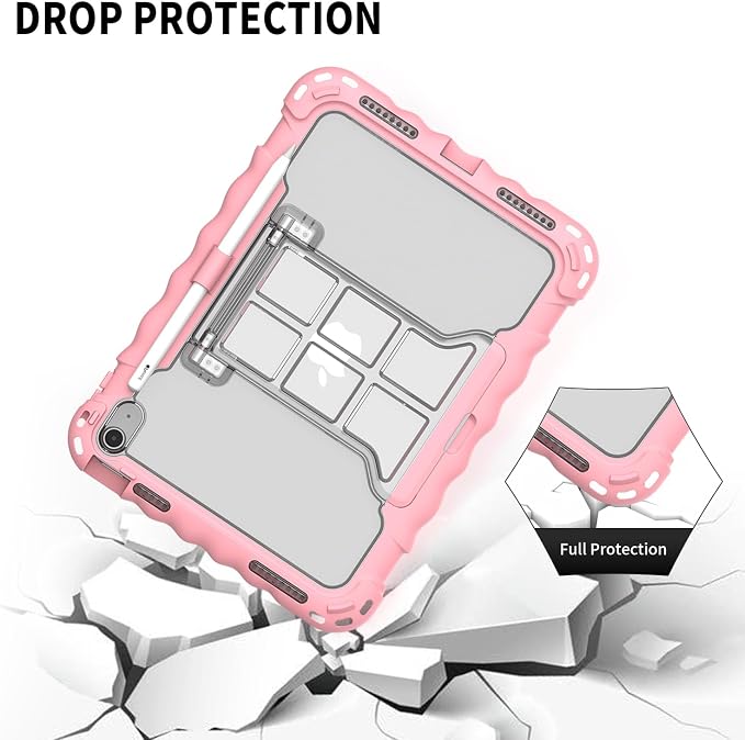 iPad (A16) 11th Generation 2025 11-inch/10th Generation 2022 10.9-inch Protective Case Silicone Shockproof Case with Screen Protector Pencil Storage Slot Shoulder Strap Handle Stand (A-Blue)