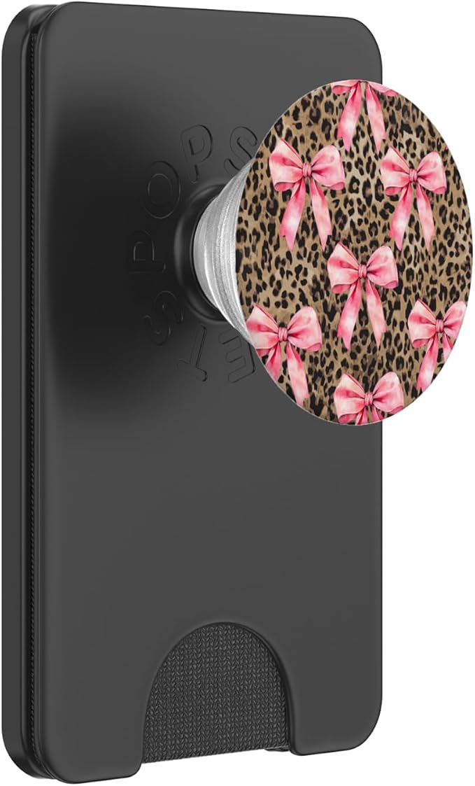 Coquette Light Pink Ribbon Bow on Cheetah Leopard Print PopSockets Adhesive PopGrip
