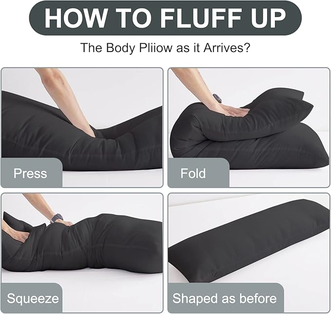 DOWNCOOL Large Body Pillow Insert- Breathable Full Body Pillow for Side Sleeper - Soft Long Bed Pillow for Adults - 20 x 54 inch （Black）