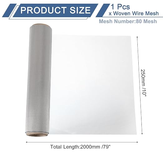 uxcell 80 Mesh 79" x 10" Woven Wire Mesh, 316 Stainless Steel Air Vent Filter