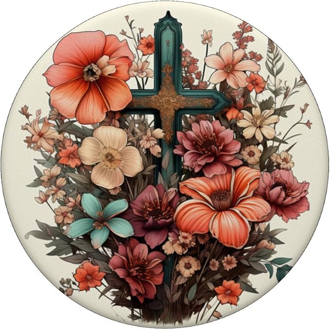 Christian Jesus Faith Cross Flowers Graphic PopSockets Adhesive PopGrip