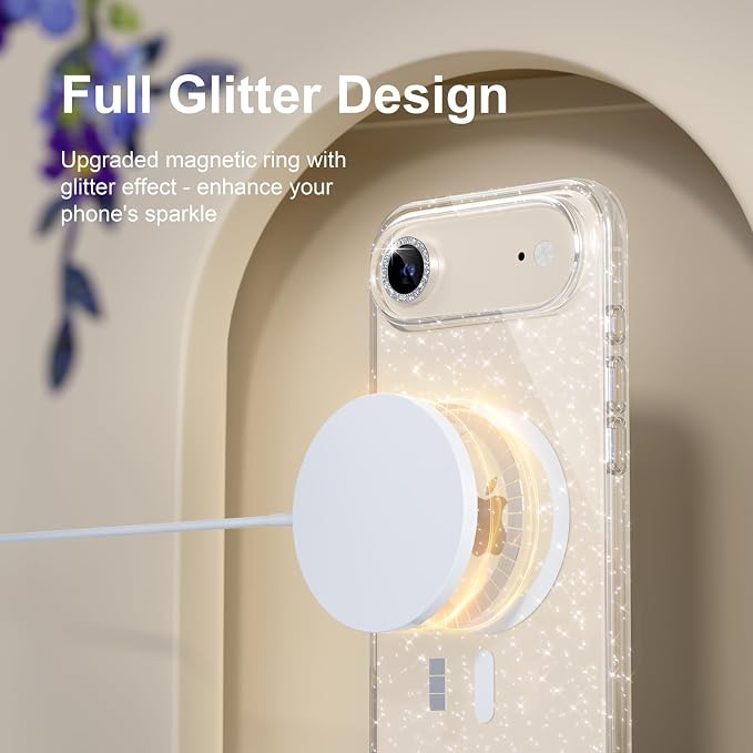Choiche for iPhone 15 Pro Max Case Compatible with MagSafe Glitter Black | Women Girly Cute Glitter Sparkly Magnetic Phone Case with Diamond Camera Lens Protectors Military-Grade Drop Protection 6.7
