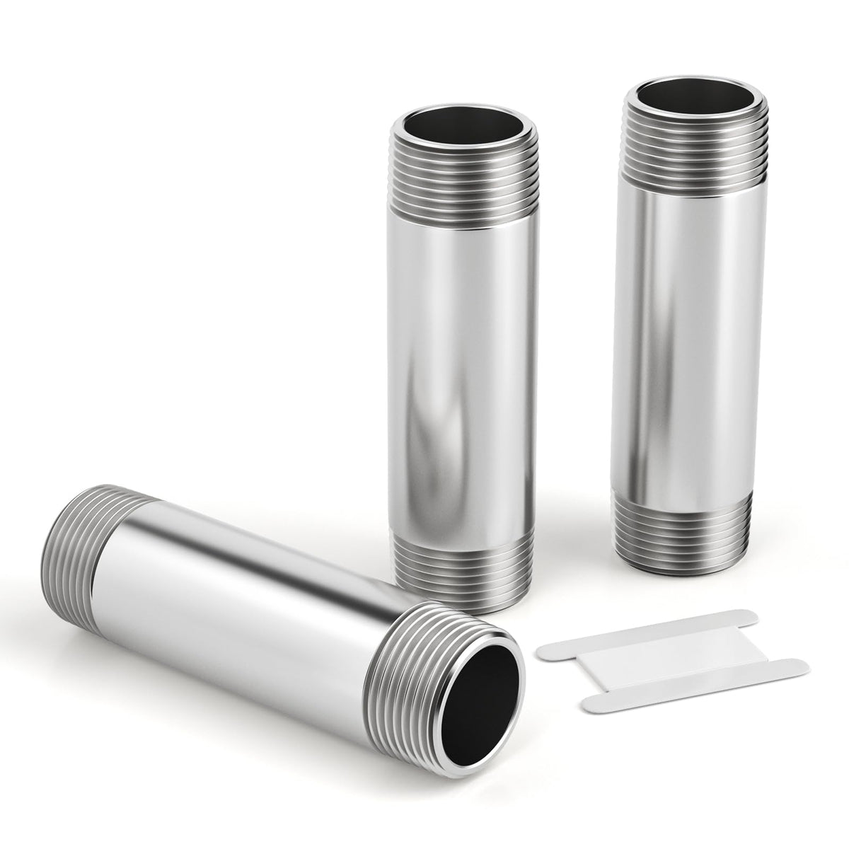 TAILONZ PNEUMATIC 1/2" NPT Male x 1/2" NPT Male 304 Stainless Steel Pipe Nipple, 4" Length Cast Pipe Fitting, Threaded Connector（Pack of 3）