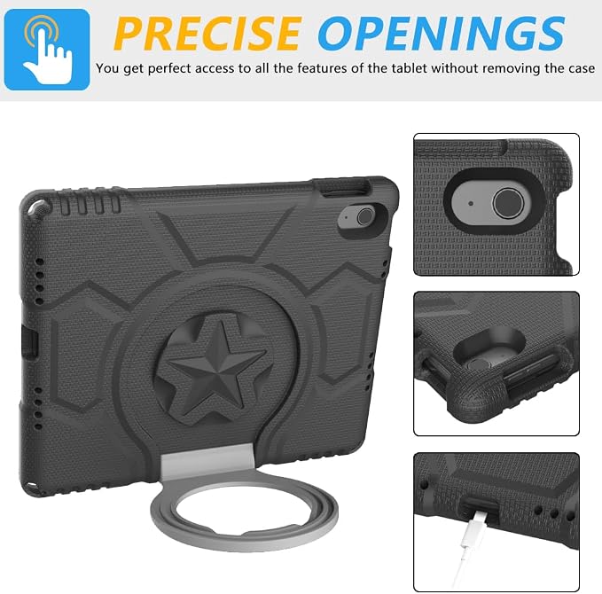 Kids Case for iPad 10th Generation 10.9-inch (2022) &amp iPad Air 11-inch M2 (2024) &amp iPad Pro 11-inch M4 (2024) Lightweight Shockproof Case Built-in Screen Protector with Handle Stand Black