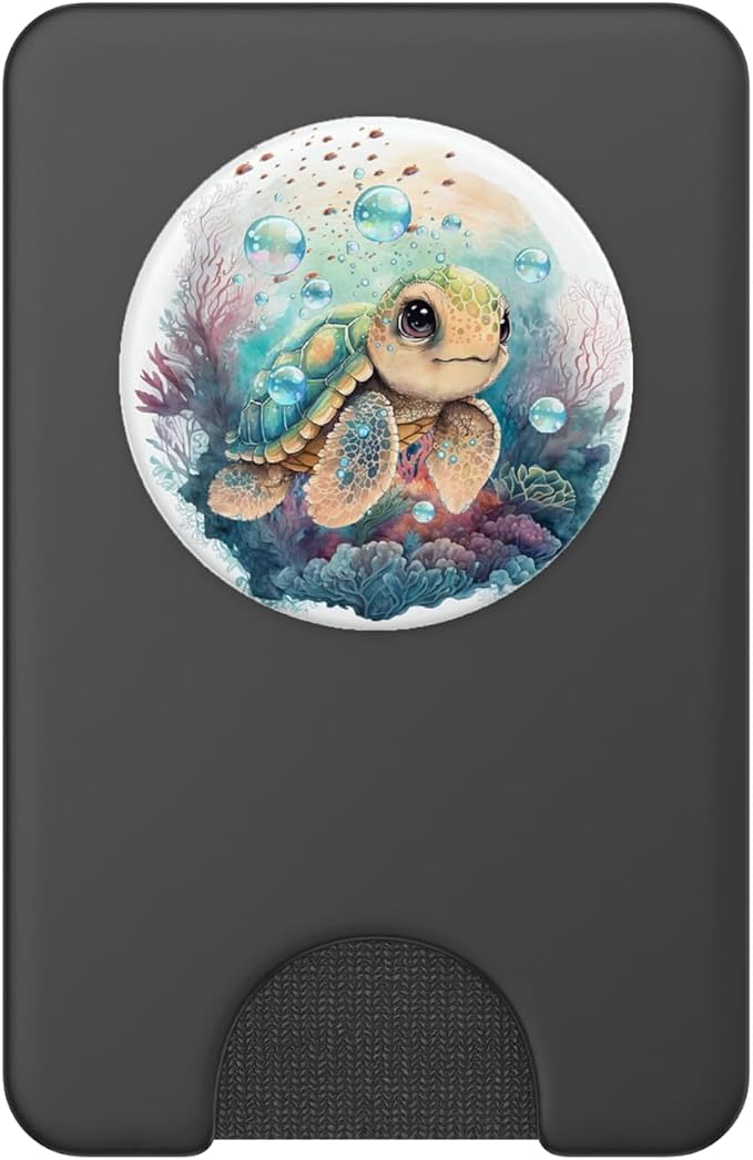 Cute Kawaii Baby Sea Turtle in The Ocean PopSockets Adhesive PopGrip