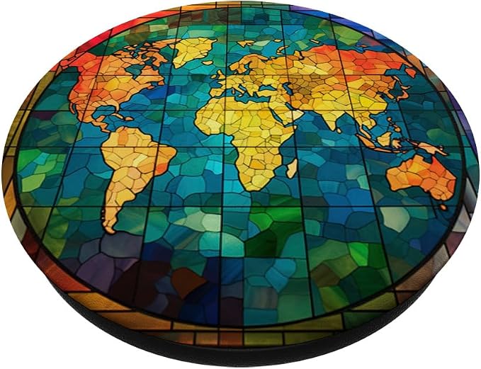 Stained Glass World Map PopSockets MagSafe PopGrip for iPhone