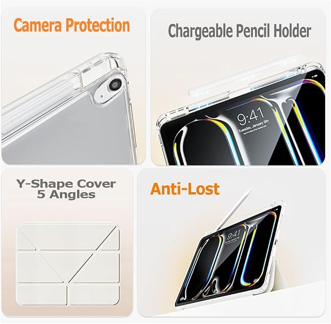 Slim Case for iPad Air 11 M4/M3/M2 &amp 10.9 5th/4th Gen Aqua Blue | Pencil Holder Multi-Angle Y Fold Stand Clear Acrylic Cute Cover Auto Wake-Sleep 2026/2025/2024/2022/2020