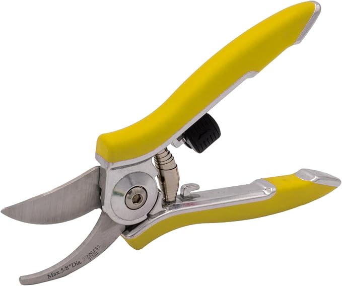 Dramm ColorPoint Stainless Steel Compact Garden Pruning Shears, Hand Pruner, Garden Clippers, with Heavy Duty Blade and Easy grip Handle, Yellow