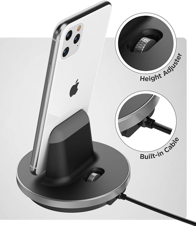 Fast Charging Power Stand for iPhone and iPad Models - MFi Certified Lightning Dock with USB-C Wall Adapter (for All iPhone 12/13 /14 Models)