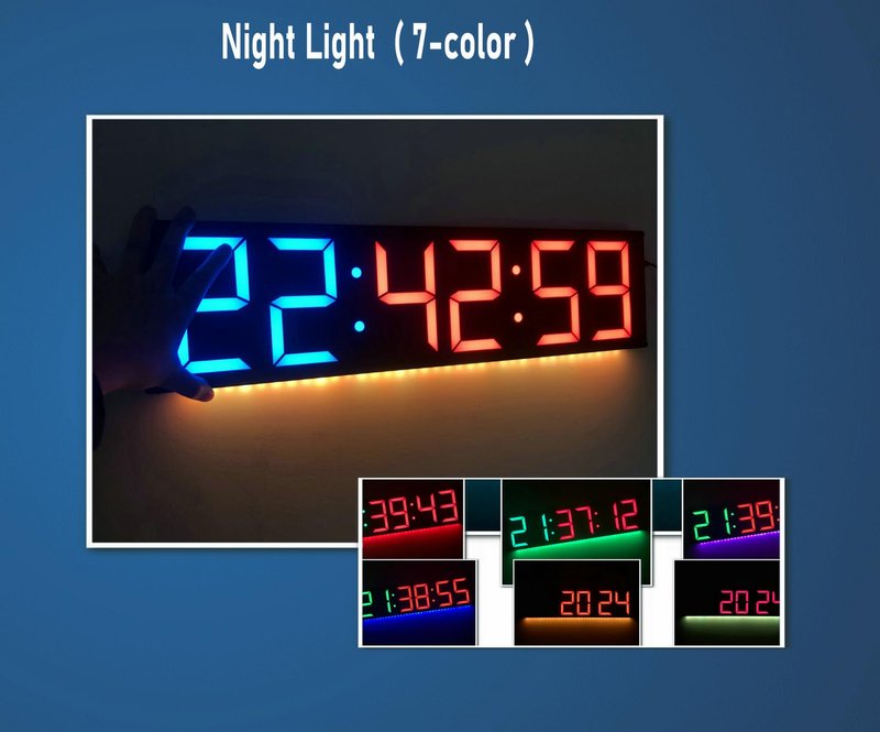 Boyiit 26'' Extra Large Home GYM Timer Clock, Programable Workout Interval Timer, Digital Wall Clock, with 7-color Night Light, 8 Alarm Clocks, Calendar/Temperature, Countdown & Stopwatch (Blue & Red)