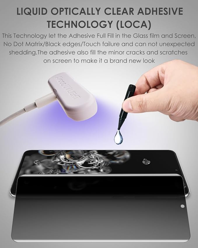 Galaxy S20 Ultra Privacy Screen Protector - 2 Pack UV LOCA Tempered Glass 28° Privacy Filter No Fingerprint Unlock (By Design) 9H